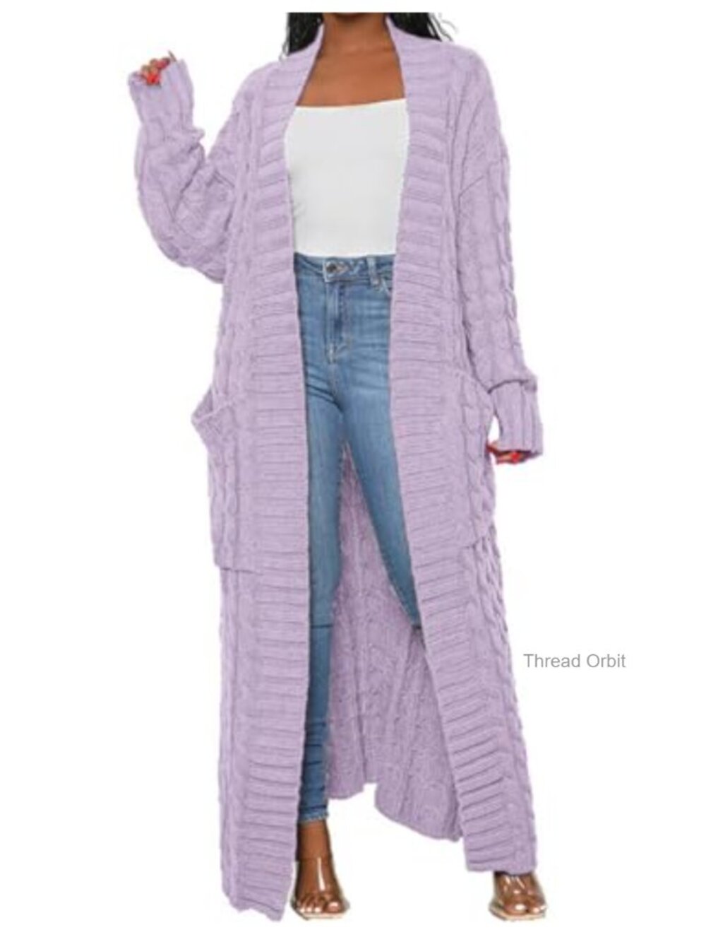 Cable Knit Long Maxi Cardigan Sweater with Pockets